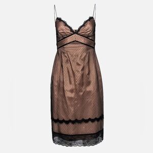 ABS Evening by Allen Schwartz Nude Sheath Dress With Black Lace Overlay Womens 8